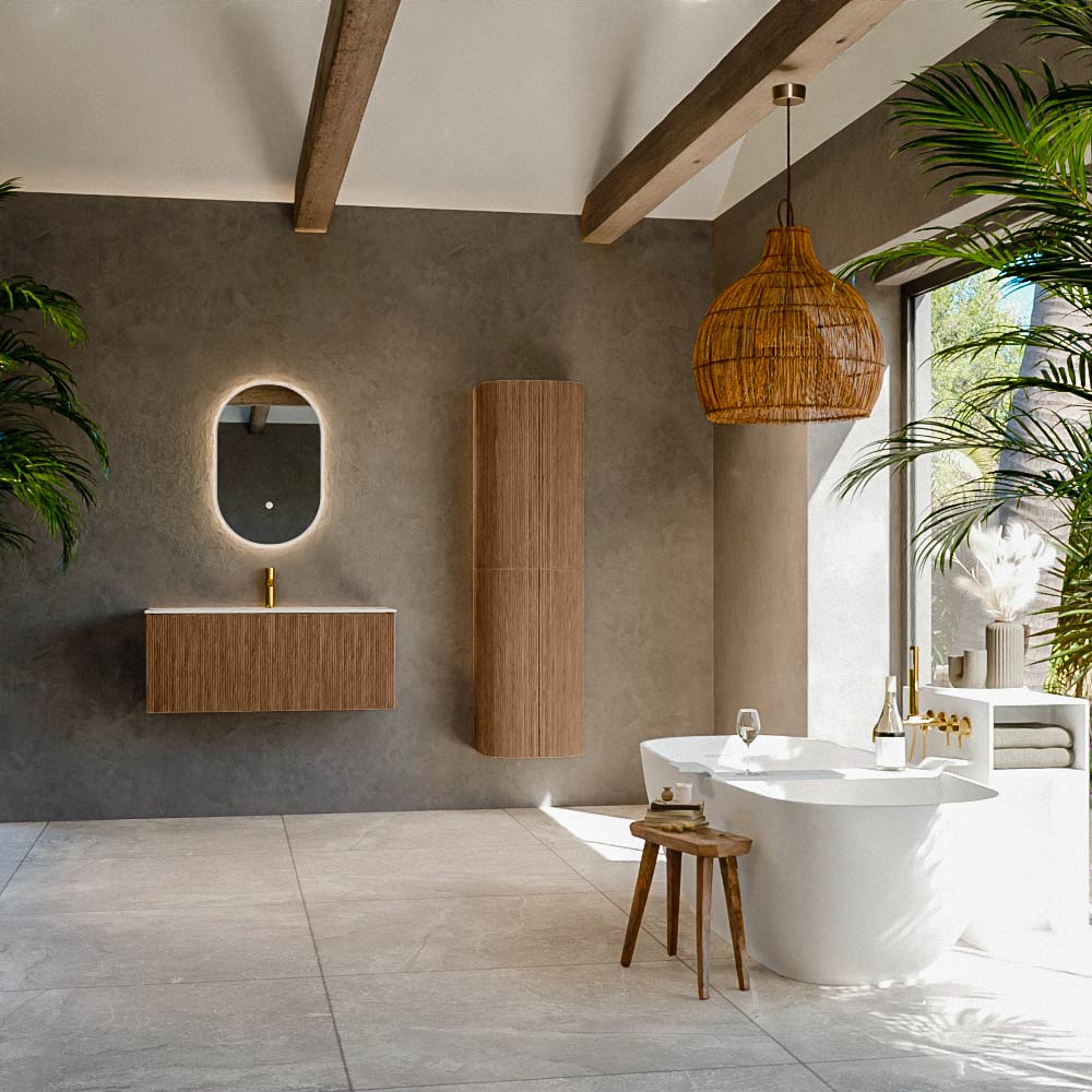 MONDIAZ KURVE 100cm mueble de baño color Walnut con 1 cajón y sin puerta. Lavabo BIG MEDIUM Centro 1 orificio Talc. 3 MONDIAZ KURVE 100cm mueble de baño color Walnut con 1 cajón y sin puerta. Lavabo BIG MEDIUM Centro 1 orificio Talc. - Imagen 3