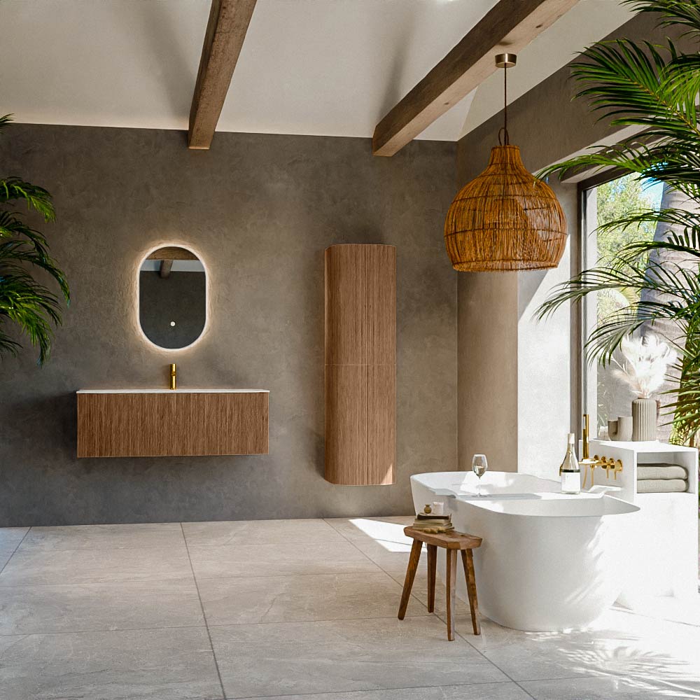 MONDIAZ KURVE 120cm mueble de baño color Walnut con 1 cajón y sin puerta. Lavabo BIG LARGE Centro 1 orificio Talc. 3 MONDIAZ KURVE 120cm mueble de baño color Walnut con 1 cajón y sin puerta. Lavabo BIG LARGE Centro 1 orificio Talc. - Imagen 3
