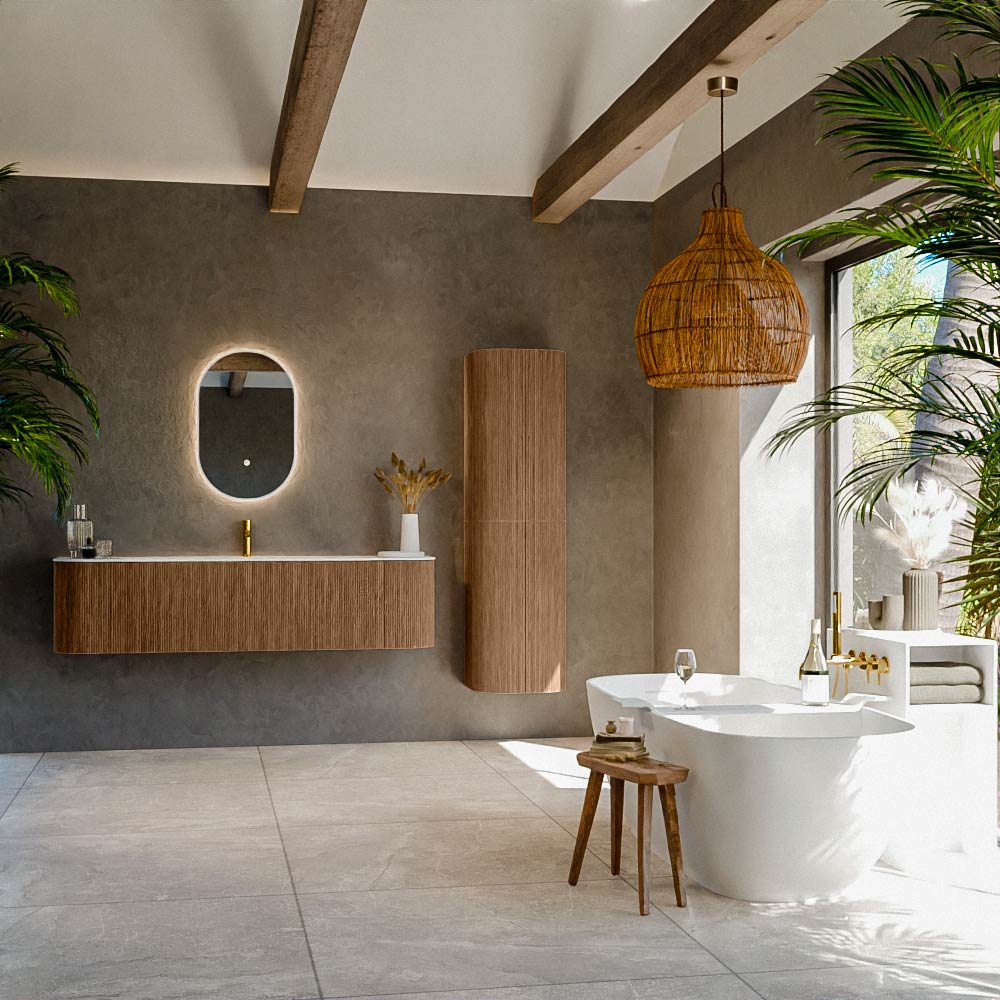 MONDIAZ KURVE 170cm mueble de baño curva Izquierda + Derecha color Walnut con 1 cajón y 2 puertas. Lavabo BIG LARGE Centro 1 orificio Talc. 3 MONDIAZ KURVE 170cm mueble de baño curva Izquierda + Derecha color Walnut con 1 cajón y 2 puertas. Lavabo BIG LARGE Centro 1 orificio Talc. - Imagen 3