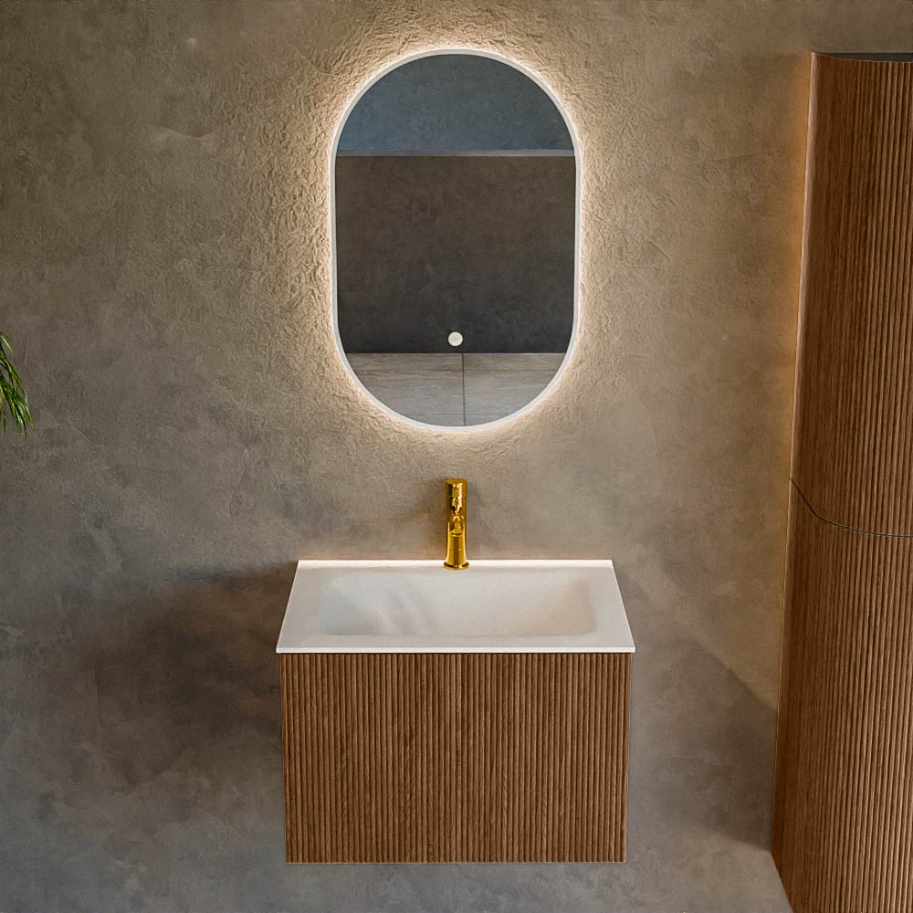 MONDIAZ KURVE 60cm mueble de baño color Walnut con 1 cajón y sin puerta. Lavabo CLOUD Centro 1 orificio Talc. 2 MONDIAZ KURVE 60cm mueble de baño color Walnut con 1 cajón y sin puerta. Lavabo CLOUD Centro 1 orificio Talc. - Imagen 2