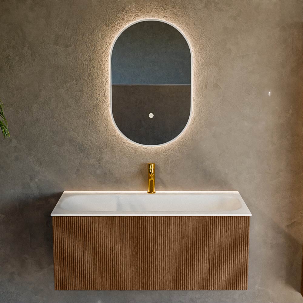 MONDIAZ KURVE 100cm mueble de baño color Walnut con 1 cajón y sin puerta. Lavabo BIG MEDIUM Centro 1 orificio Talc. 2 MONDIAZ KURVE 100cm mueble de baño color Walnut con 1 cajón y sin puerta. Lavabo BIG MEDIUM Centro 1 orificio Talc. - Imagen 2