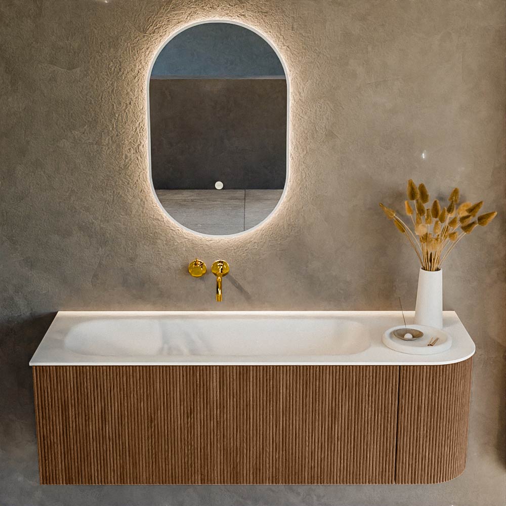 MONDIAZ KURVE 135cm mueble de baño curva Derecha color Walnut con 1 cajón y 1 puerta. Lavabo BIG MEDIUM Izquierda sin orificio Talc. 2 MONDIAZ KURVE 135cm mueble de baño curva Derecha color Walnut con 1 cajón y 1 puerta. Lavabo BIG MEDIUM Izquierda sin orificio Talc. - Imagen 2