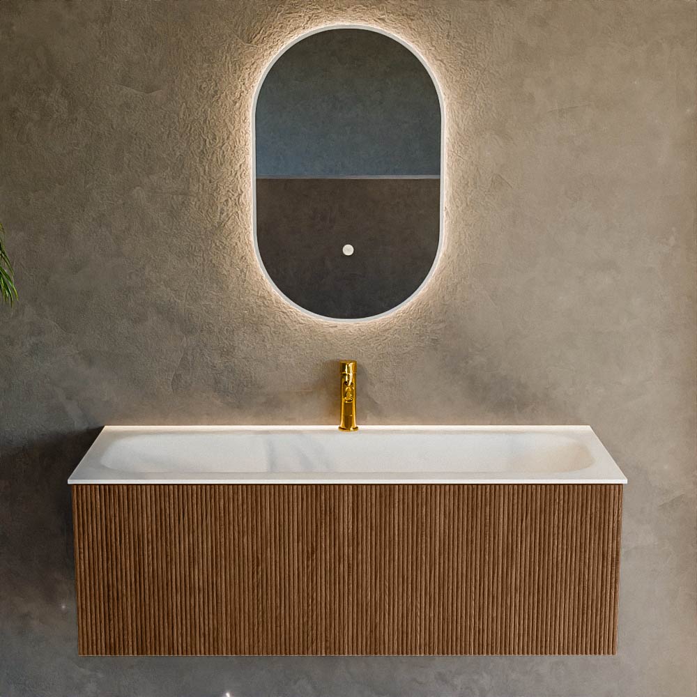 MONDIAZ KURVE 120cm mueble de baño color Walnut con 1 cajón y sin puerta. Lavabo BIG LARGE Centro 1 orificio Talc. 2 MONDIAZ KURVE 120cm mueble de baño color Walnut con 1 cajón y sin puerta. Lavabo BIG LARGE Centro 1 orificio Talc. - Imagen 2