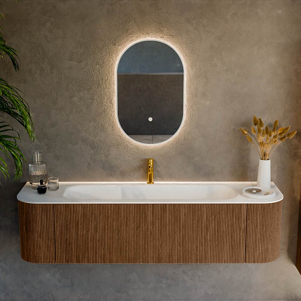 MONDIAZ KURVE 170cm mueble de baño curva Izquierda + Derecha color Walnut con 1 cajón y 2 puertas. Lavabo BIG LARGE Centro 1 orificio Talc. 2 MONDIAZ KURVE 170cm mueble de baño curva Izquierda + Derecha color Walnut con 1 cajón y 2 puertas. Lavabo BIG LARGE Centro 1 orificio Talc. - Imagen 2