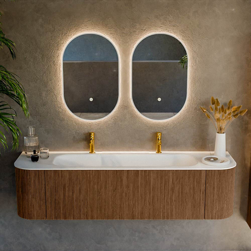 MONDIAZ KURVE 170cm mueble de baño curva Izquierda + Derecha color Walnut con 1 cajón y 2 puertas. Lavabo BIG LARGE Centro 2 orificios Talc. 2 MONDIAZ KURVE 170cm mueble de baño curva Izquierda + Derecha color Walnut con 1 cajón y 2 puertas. Lavabo BIG LARGE Centro 2 orificios Talc. - Imagen 2