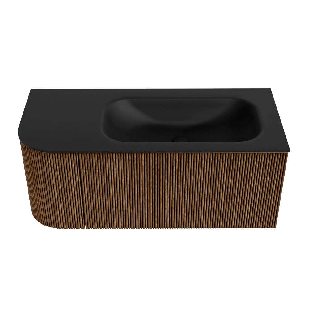 MONDIAZ KURVE 105cm mueble de baño curva Izquierda color Walnut con 1 cajón y 1 puerta. Lavabo BIG SMALL Derecho 1 orificio Urban. 5 MONDIAZ KURVE 105cm mueble de baño curva Izquierda color Walnut con 1 cajón y 1 puerta. Lavabo BIG SMALL Derecho 1 orificio Urban. - Imagen 5