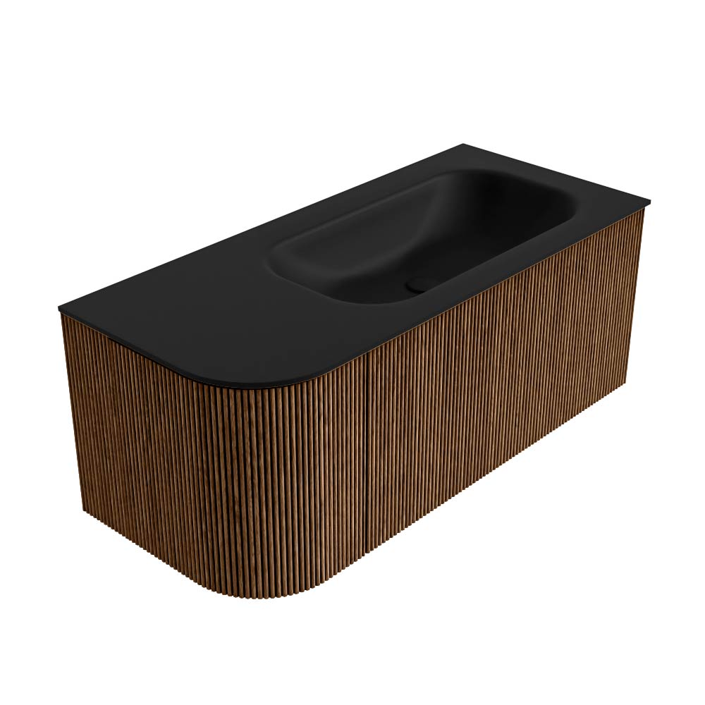 MONDIAZ KURVE 105cm mueble de baño curva Izquierda color Walnut con 1 cajón y 1 puerta. Lavabo BIG SMALL Derecho 1 orificio Urban. 4 MONDIAZ KURVE 105cm mueble de baño curva Izquierda color Walnut con 1 cajón y 1 puerta. Lavabo BIG SMALL Derecho 1 orificio Urban. - Imagen 4