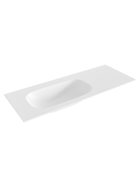 Proyecto Mueble de Baño a Medida 6 Encimera blanca con lavabo integrado de superficie sólida y diseño moderno.