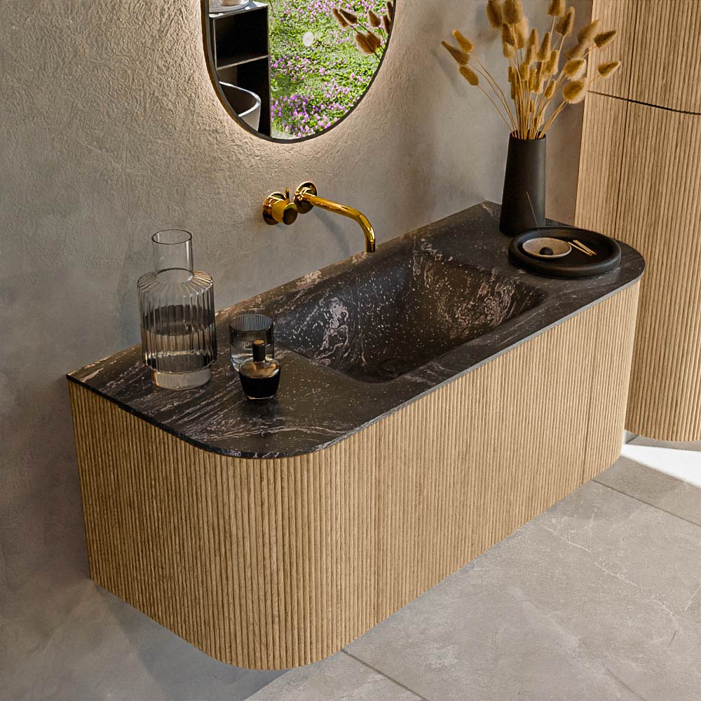 MONDIAZ KURVE-DLUX 110cm mueble de baño curva Izquierda + Derecha color Oak con 1 cajón y 2 puertas. Lavabo CLOUD Centro sin orificio Lava. 1 MONDIAZ KURVE-DLUX 110cm mueble de baño curva Izquierda + Derecha color Oak con 1 cajón y 2 puertas. Lavabo CLOUD Centro sin orificio Lava.