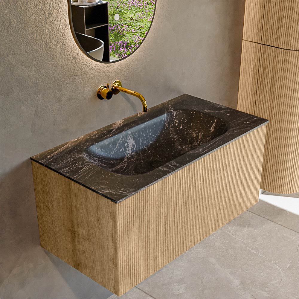 MONDIAZ KURVE-DLUX 90cm mueble de baño color Oak con 1 cajón y sin puerta. Lavabo BIG SMALL Centro sin orificio Lava. 1 MONDIAZ KURVE-DLUX 90cm mueble de baño color Oak con 1 cajón y sin puerta. Lavabo BIG SMALL Centro sin orificio Lava.
