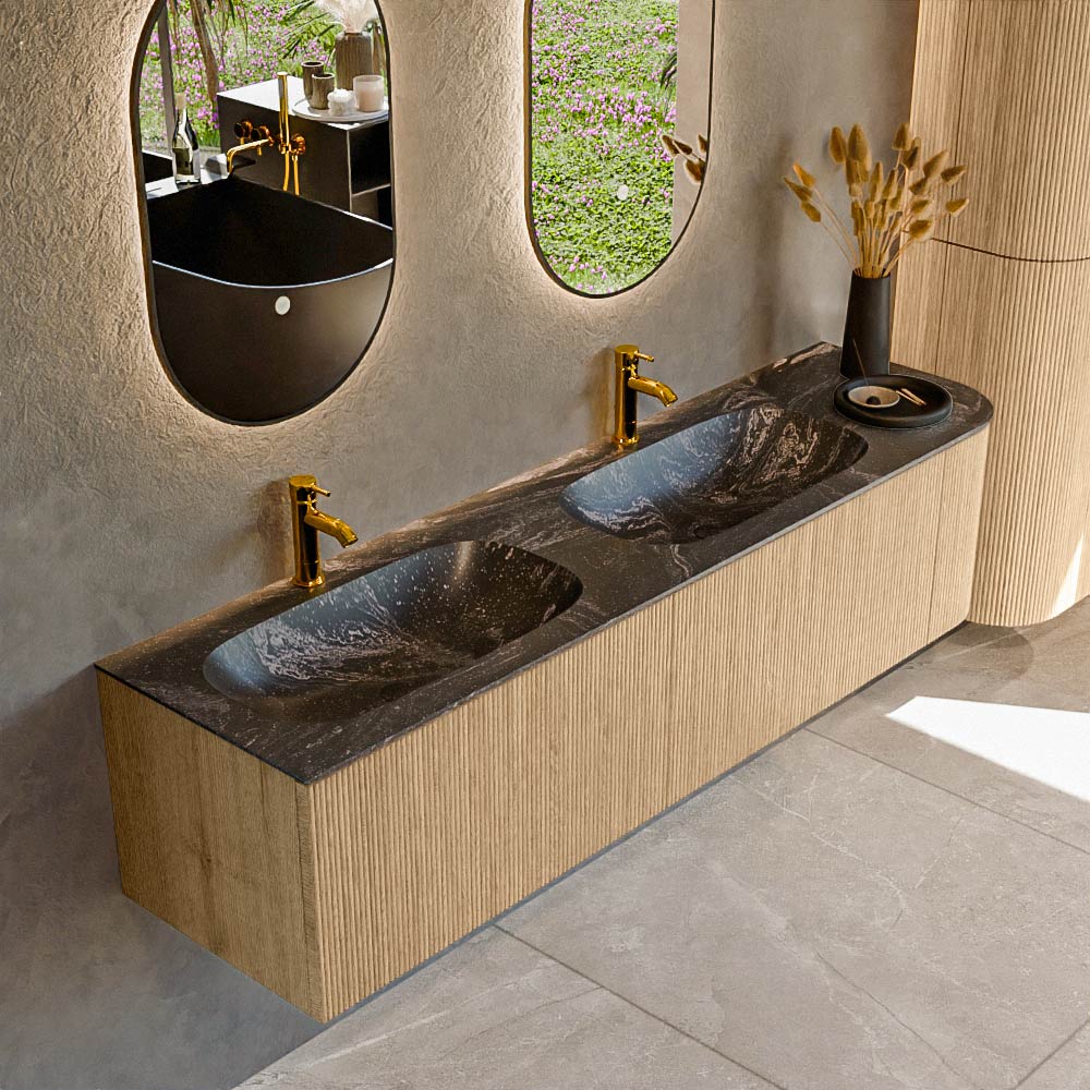 MONDIAZ KURVE-DLUX 175cm mueble de baño curva Derecha color Oak con 2 cajones y 1 puerta. Lavabo STOR SMALL Doble / Izquierda 2 orificios Lava. 1 MONDIAZ KURVE-DLUX 175cm mueble de baño curva Derecha color Oak con 2 cajones y 1 puerta. Lavabo STOR SMALL Doble / Izquierda 2 orificios Lava.