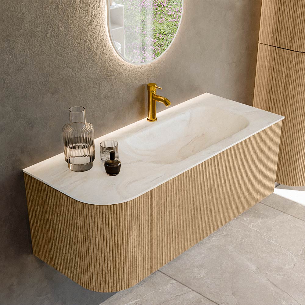 MONDIAZ KURVE-DLUX 115cm mueble de baño curva Izquierda color Oak con 1 cajón y 1 puerta. Lavabo BIG SMALL Derecho 1 orificio Ostra. 1 MONDIAZ KURVE-DLUX 115cm mueble de baño curva Izquierda color Oak con 1 cajón y 1 puerta. Lavabo BIG SMALL Derecho 1 orificio Ostra.