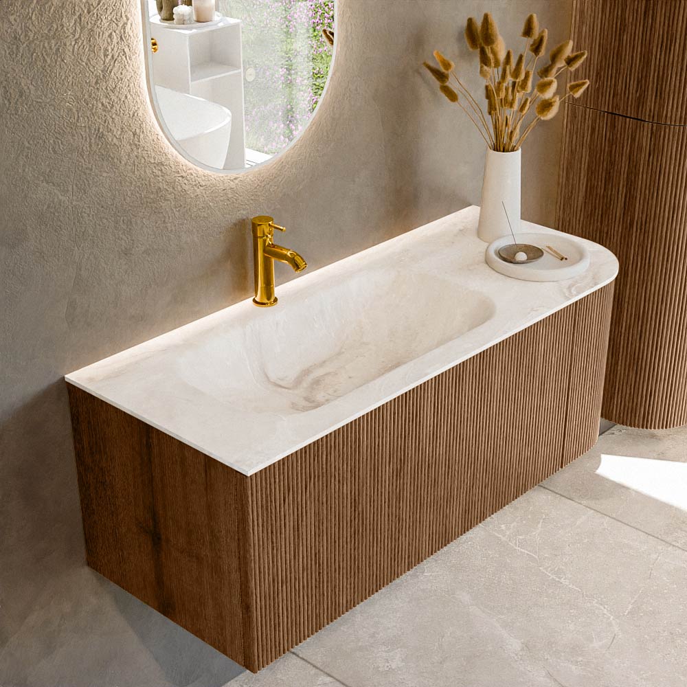 MONDIAZ KURVE-DLUX 115cm mueble de baño curva Derecha color Walnut con 1 cajón y 1 puerta. Lavabo BIG SMALL Izquierda 1 orificio Frappe. 1 MONDIAZ KURVE-DLUX 115cm mueble de baño curva Derecha color Walnut con 1 cajón y 1 puerta. Lavabo BIG SMALL Izquierda 1 orificio Frappe.