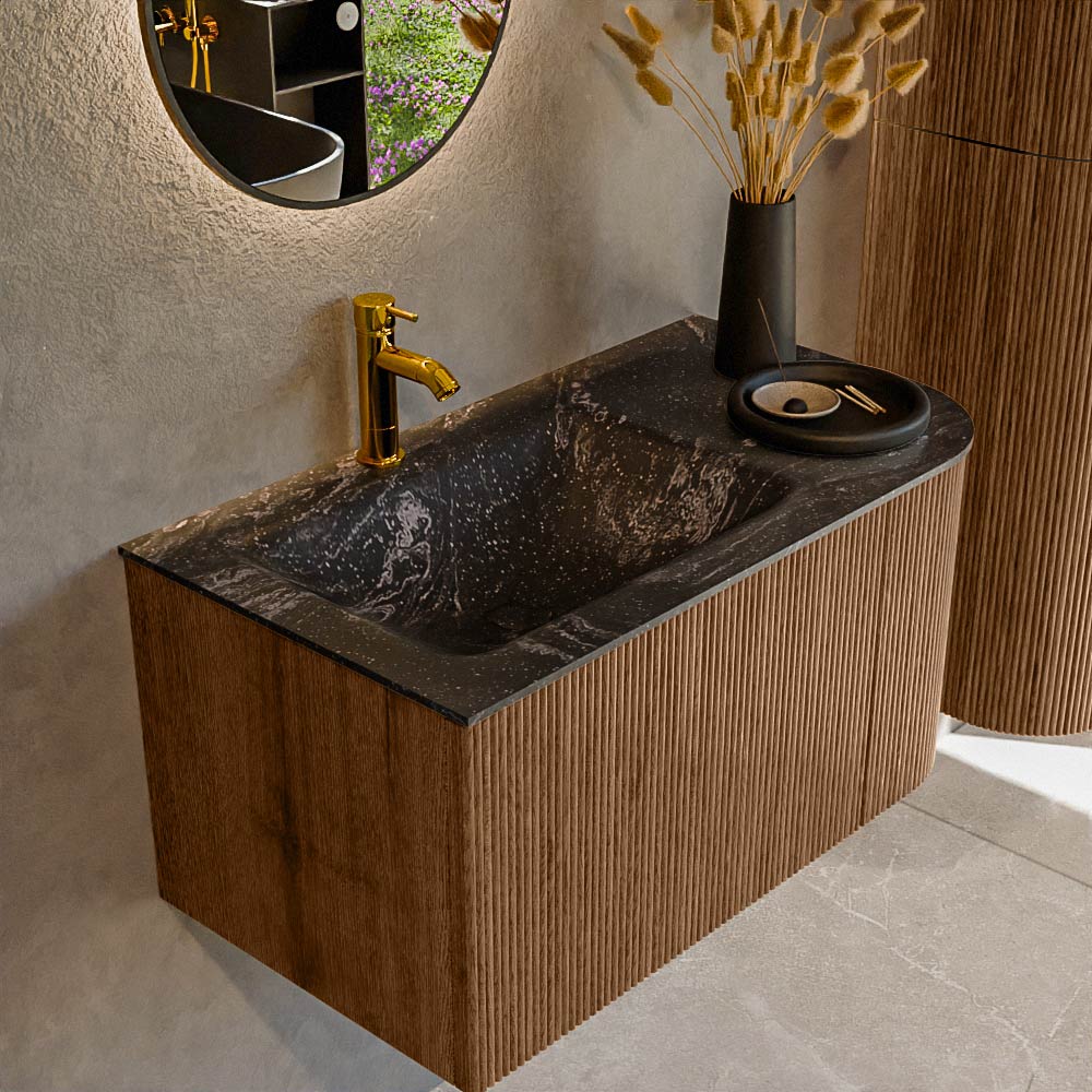 MONDIAZ KURVE-DLUX 85cm mueble de baño curva Derecha color Walnut con 1 cajón y 1 puerta. Lavabo CLOUD Izquierda 1 orificio Lava. 1 MONDIAZ KURVE-DLUX 85cm mueble de baño curva Derecha color Walnut con 1 cajón y 1 puerta. Lavabo CLOUD Izquierda 1 orificio Lava.
