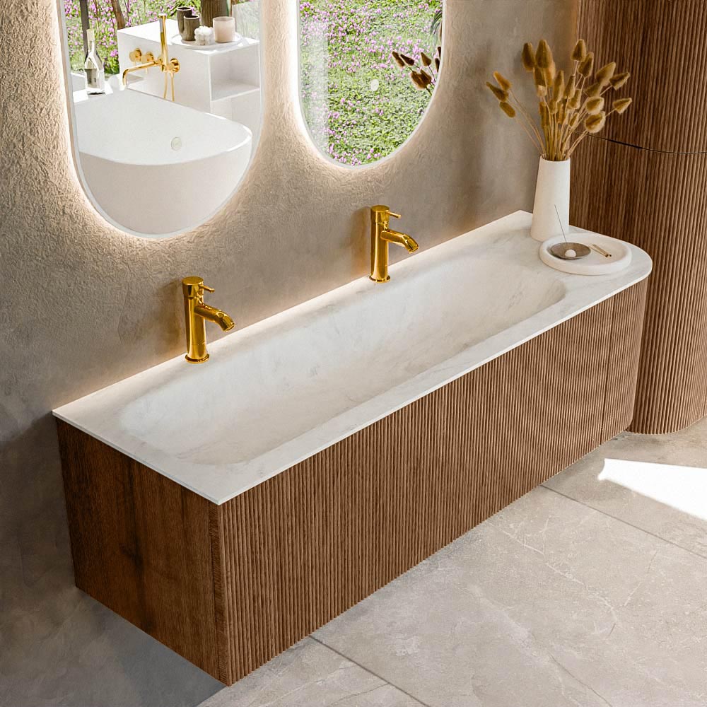 MONDIAZ KURVE-DLUX 145cm mueble de baño curva Derecha color Walnut con 1 cajón y 1 puerta. Lavabo BIG LARGE Izquierda 2 orificios Opalo. 1 MONDIAZ KURVE-DLUX 145cm mueble de baño curva Derecha color Walnut con 1 cajón y 1 puerta. Lavabo BIG LARGE Izquierda 2 orificios Opalo.