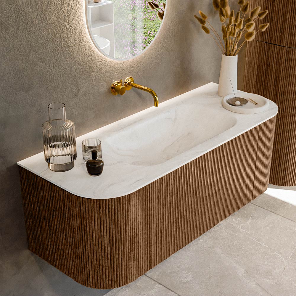 MONDIAZ KURVE-DLUX 120cm mueble de baño curva Izquierda + Derecha color Walnut con 1 cajón y 2 puertas. Lavabo BIG SMALL Centro sin orificio Ostra. 1 MONDIAZ KURVE-DLUX 120cm mueble de baño curva Izquierda + Derecha color Walnut con 1 cajón y 2 puertas. Lavabo BIG SMALL Centro sin orificio Ostra.