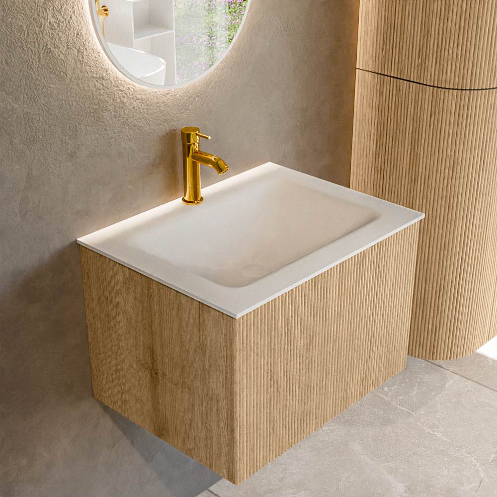 MONDIAZ KURVE 60cm mueble de baño color Oak con 1 cajón y sin puerta. Lavabo CLOUD Centro 1 orificio Talc. 1 MONDIAZ KURVE 60cm mueble de baño color Oak con 1 cajón y sin puerta. Lavabo CLOUD Centro 1 orificio Talc.
