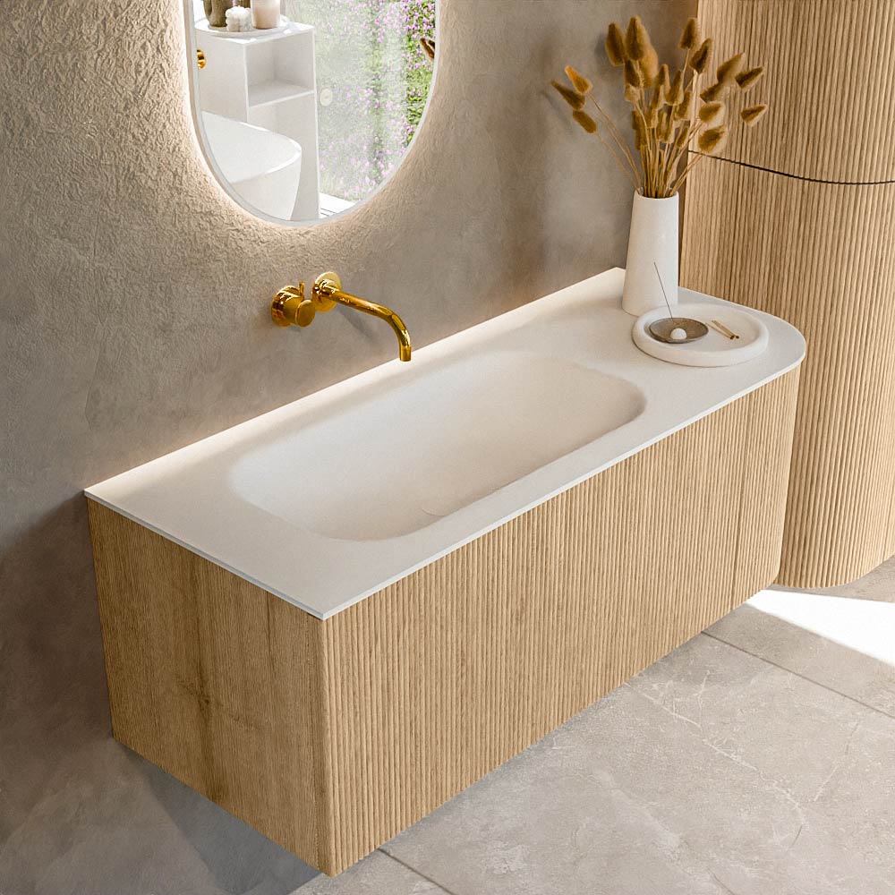 MONDIAZ KURVE 115cm mueble de baño curva Derecha color Oak con 1 cajón y 1 puerta. Lavabo BIG SMALL Izquierda sin orificio Talc. 1 MONDIAZ KURVE 115cm mueble de baño curva Derecha color Oak con 1 cajón y 1 puerta. Lavabo BIG SMALL Izquierda sin orificio Talc.