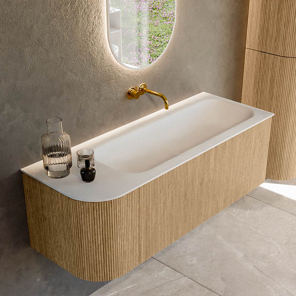 MONDIAZ KURVE 125cm mueble de baño curva Izquierda color Oak con 1 cajón y 1 puerta. Lavabo BIG MEDIUM Derecho sin orificio Talc. 1 MONDIAZ KURVE 125cm mueble de baño curva Izquierda color Oak con 1 cajón y 1 puerta. Lavabo BIG MEDIUM Derecho sin orificio Talc.