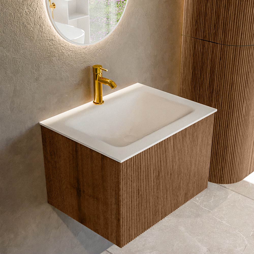 MONDIAZ KURVE 60cm mueble de baño color Walnut con 1 cajón y sin puerta. Lavabo CLOUD Centro 1 orificio Talc. 1 MONDIAZ KURVE 60cm mueble de baño color Walnut con 1 cajón y sin puerta. Lavabo CLOUD Centro 1 orificio Talc.