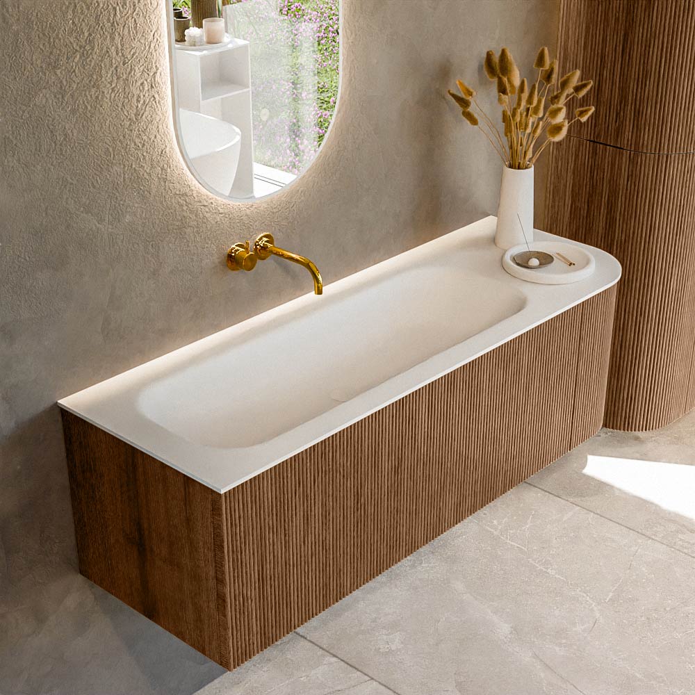 MONDIAZ KURVE 135cm mueble de baño curva Derecha color Walnut con 1 cajón y 1 puerta. Lavabo BIG MEDIUM Izquierda sin orificio Talc. 1 MONDIAZ KURVE 135cm mueble de baño curva Derecha color Walnut con 1 cajón y 1 puerta. Lavabo BIG MEDIUM Izquierda sin orificio Talc.