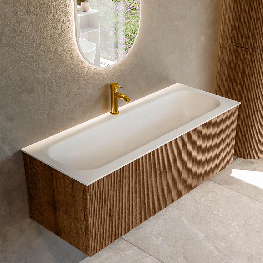 MONDIAZ KURVE 120cm mueble de baño color Walnut con 1 cajón y sin puerta. Lavabo BIG LARGE Centro 1 orificio Talc. 1 MONDIAZ KURVE 120cm mueble de baño color Walnut con 1 cajón y sin puerta. Lavabo BIG LARGE Centro 1 orificio Talc.