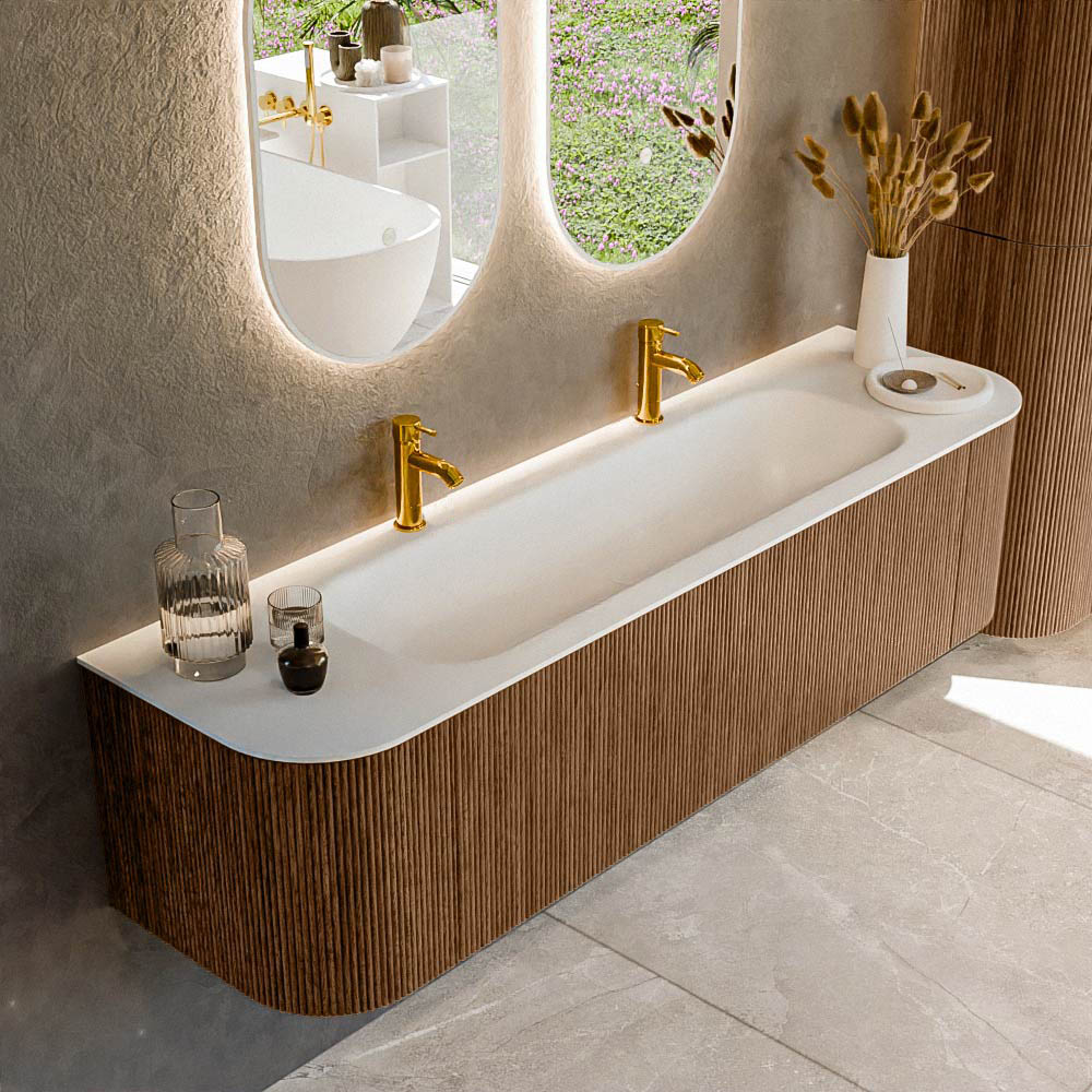 MONDIAZ KURVE 170cm mueble de baño curva Izquierda + Derecha color Walnut con 1 cajón y 2 puertas. Lavabo BIG LARGE Centro 2 orificios Talc. 1 MONDIAZ KURVE 170cm mueble de baño curva Izquierda + Derecha color Walnut con 1 cajón y 2 puertas. Lavabo BIG LARGE Centro 2 orificios Talc.