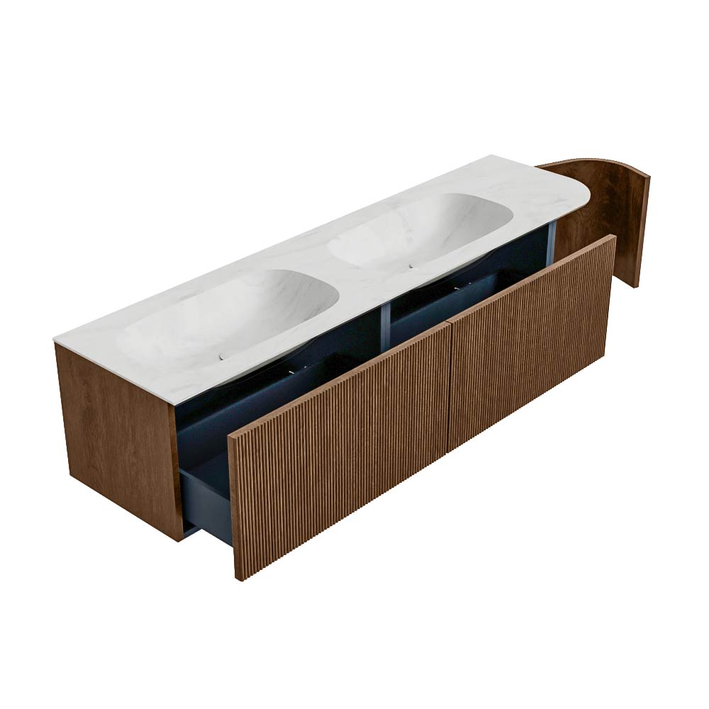 MONDIAZ KURVE-DLUX 175cm mueble de baño curva Derecha color Walnut con 2 cajones y 1 puerta. Lavabo STOR SMALL Doble / Izquierda 2 orificios Opalo. 6 MONDIAZ KURVE-DLUX 175cm mueble de baño curva Derecha color Walnut con 2 cajones y 1 puerta. Lavabo STOR SMALL Doble / Izquierda 2 orificios Opalo. - Imagen 6
