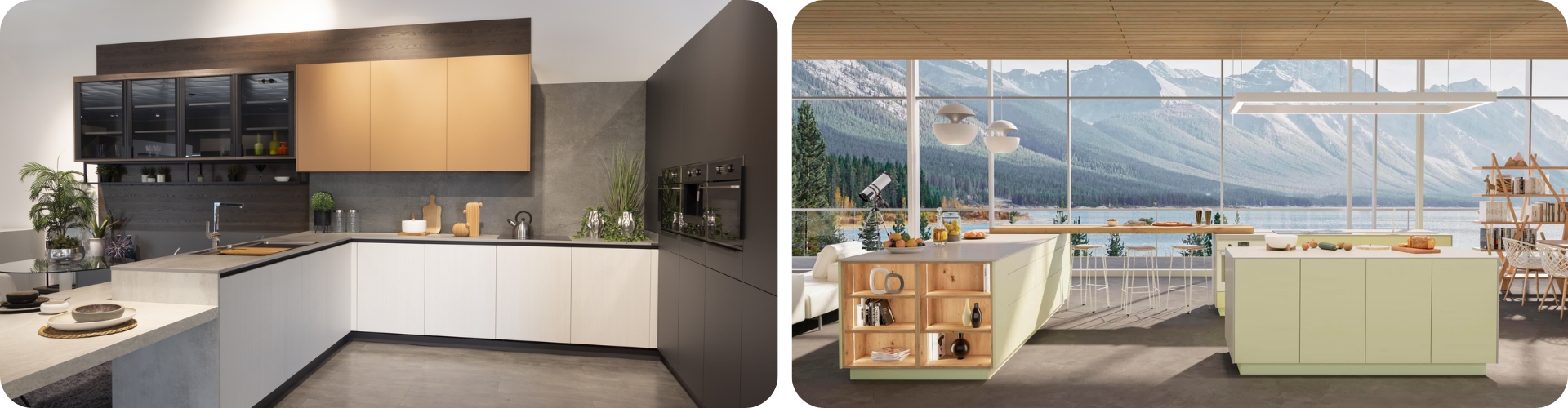 Muebles de cocina baratos y modernos 5 Muebles de cocina baratos y modernos. Cocinas modernas con muebles en tonos neutros y vistas panorámicas a la montaña