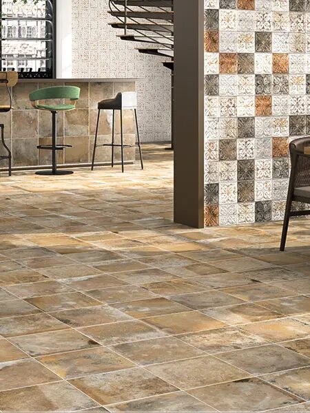 Revestimiento y pavimento porcelánico decorado estilo hidráulico