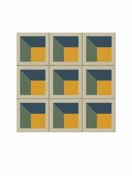 Pavimento Porcelánico Maluhia 30x30 cm Efecto Hidráulico Mate (0.990 m2/cj) 2 Azulejo Maluhia 30x30 cm G.308 con diseño geométrico en tonos verde, azul petróleo y mostaza para revestimientos cerámicos