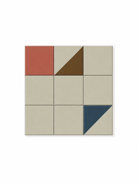 Azulejo Manawa 30x30 cm G.308 con diseño geométrico minimalista en tonos crema, terracota, marrón y azul