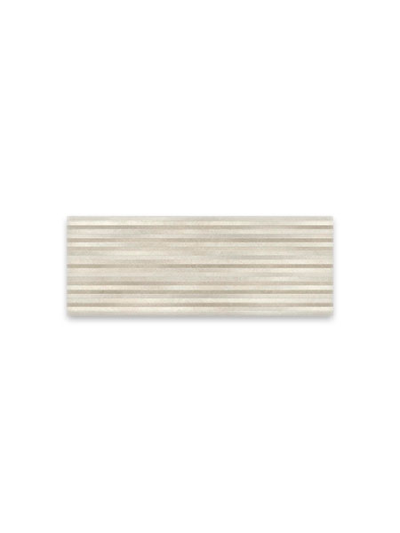Azulejo porcelánico beige con diseño lineal horizontal y acabado mate