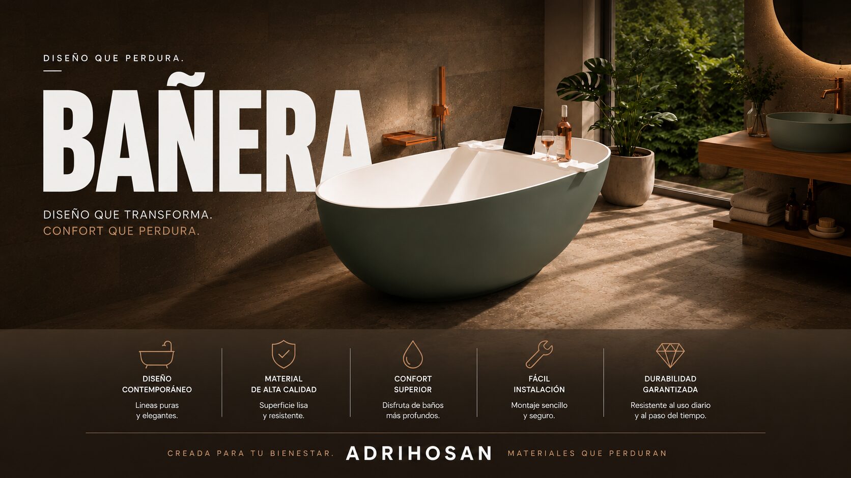 Baño contemporáneo con bañera exenta blanca junto a ventana y lavabo.