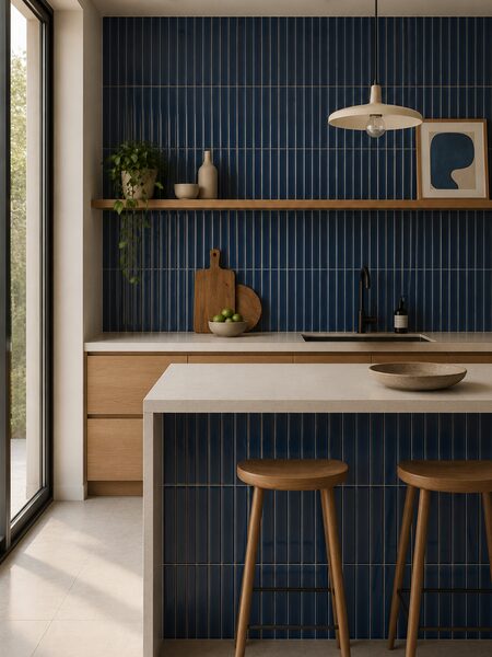 Revestimiento Waikiki Azul-B Brillo 23x33,5 cm pasta blanca (1 m2/cj) 3 Cocina contemporánea con azulejo Waikiki Azul-B Surf 23x33,5 de relieve lineal azul brillante