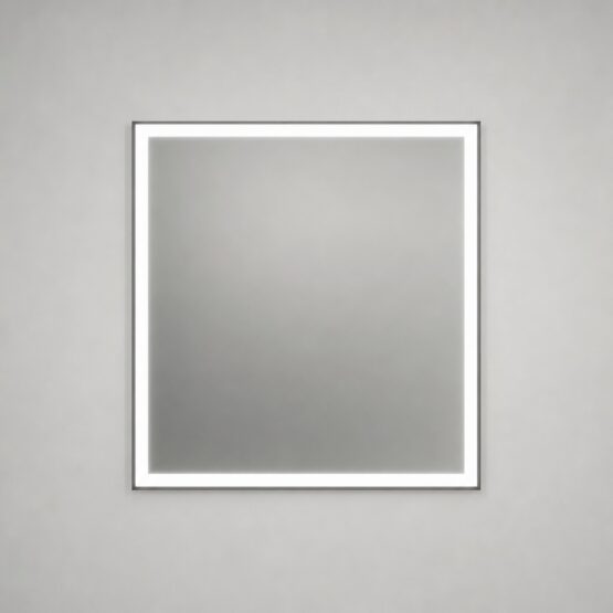 Espejo de baño Draco 80x80 cm cuadrado con marco termoplástico aluminio y luz frontal encendida