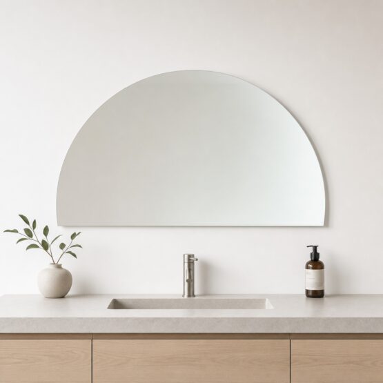 Espejo de bano semicircular Zion NOL 100x80 cm sin luz, lado recto abajo