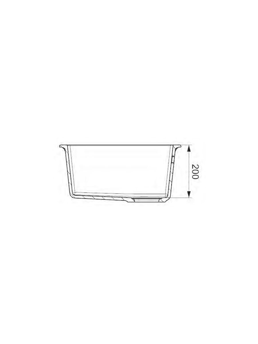 Fregadero Verona 50 1C mate bajo o sobre encimera 550x450x200mm 7 Plano lateral de fregadero rectangular de una cubeta con profundidad de 200 mm