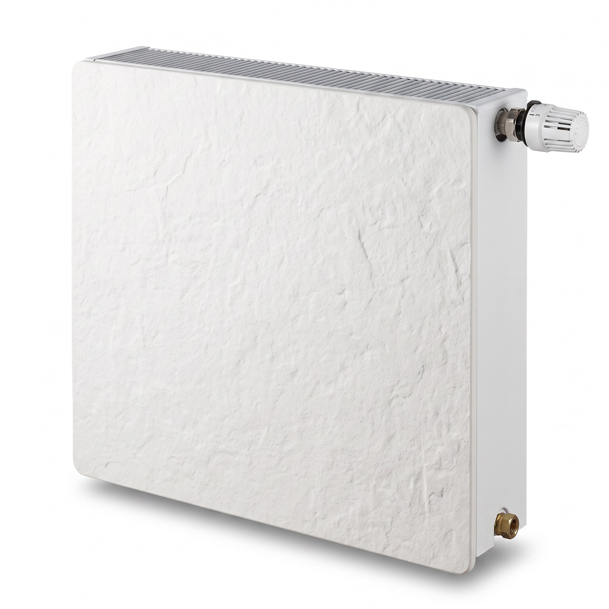 Radiador agua Silicium DK11 H2O 500 w 50x50x8 cm tecnología Dual kherr 10 Radiador de agua Silicium H2O cuadrado de 50x50 cm con acabado Caliza Blanca, sobre fondo blanco