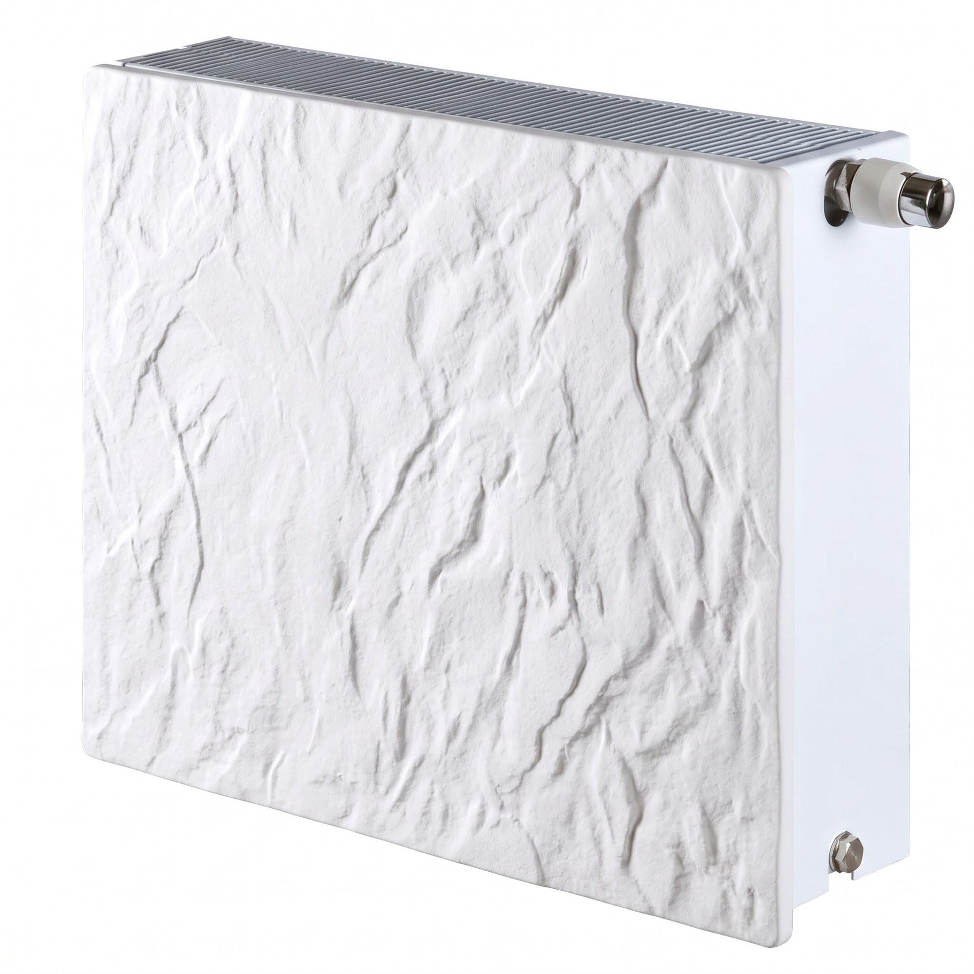 Radiador agua Silicium DK11 H2O 500 w 50x50x8 cm tecnología Dual kherr 4 Radiador de agua Silicium H2O cuadrado de 50x50 cm con acabado Pizarra Nieve, sobre fondo blanco