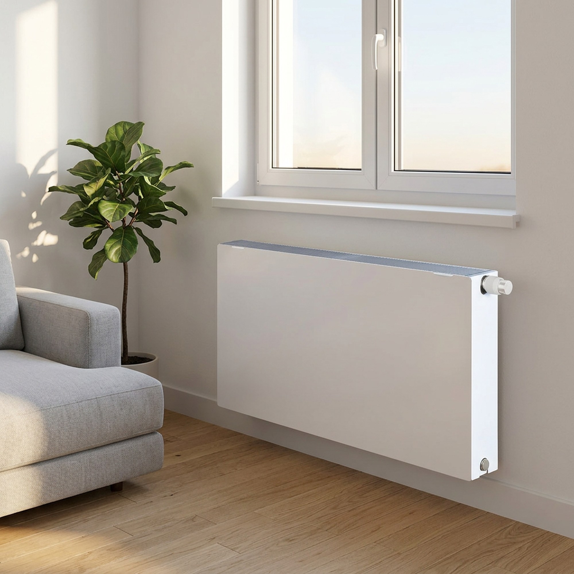 Radiador agua Silicium horizontal DK22 H2O 1800 w 100x50x12,5 cm tecnología Dual Kherr 1 Radiador de agua Silicium H2O horizontal de 100x50 cm con acabado de piedra ulanco quartz, instalado en una estancia