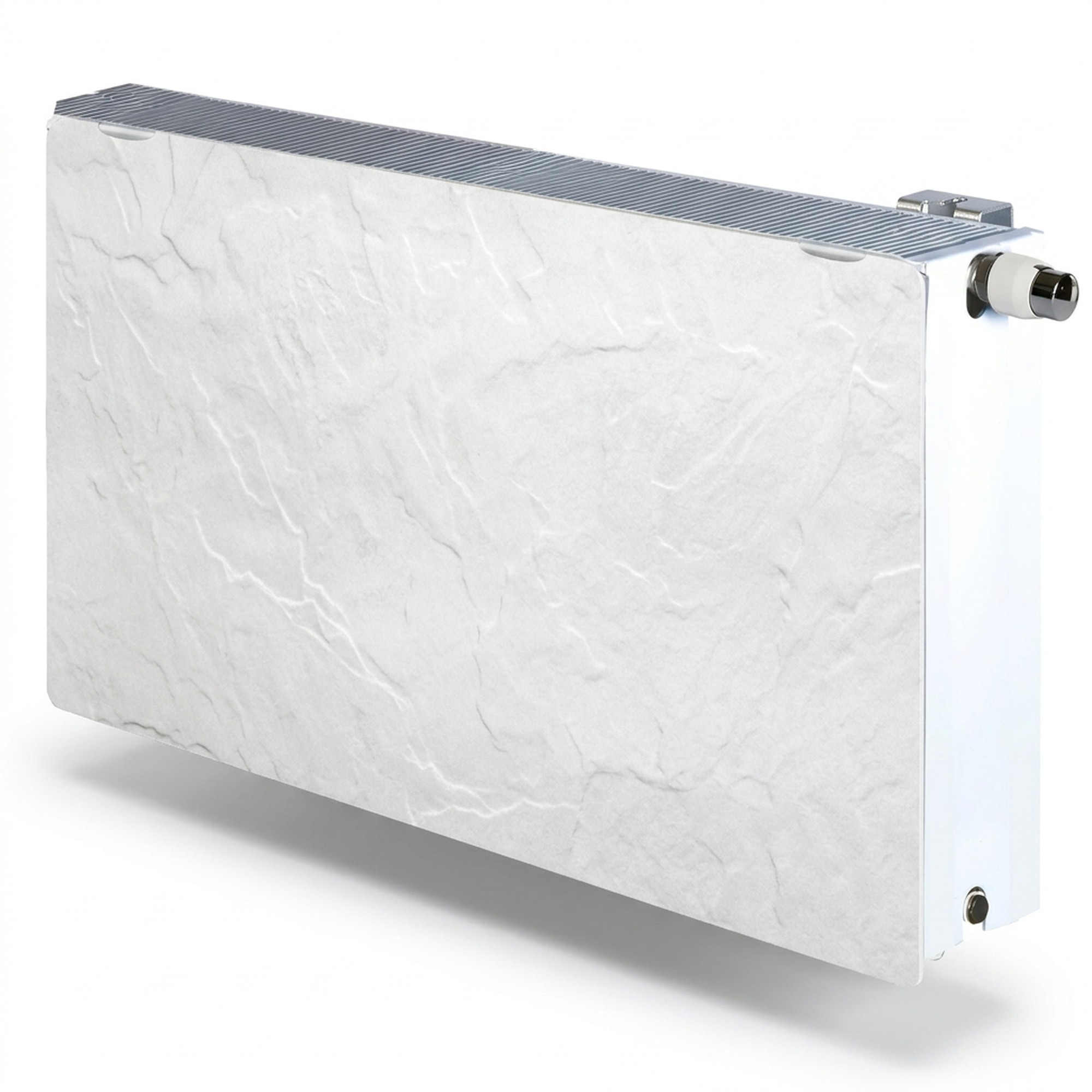 Radiador agua Silicium horizontal DK22 H2O 1800 w 100x50x12,5 cm tecnología Dual Kherr 10 Radiador de agua Silicium H2O horizontal de 100x50 cm con acabado de piedra caliza ulanca, sobre fondo blanco
