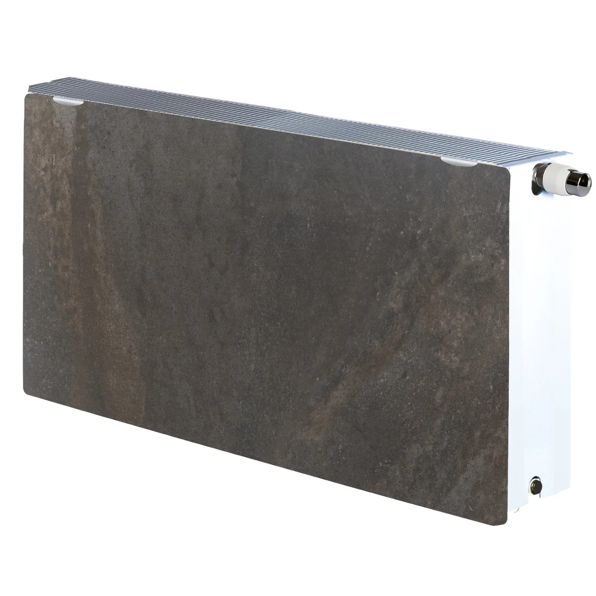 Radiador agua Silicium horizontal DK22 H2O 1800 w 100x50x12,5 cm tecnología Dual Kherr 8 Radiador de agua Silicium H2O horizontal de 100x50 cm con acabado de piedra caliza tierra, sobre fondo blanco