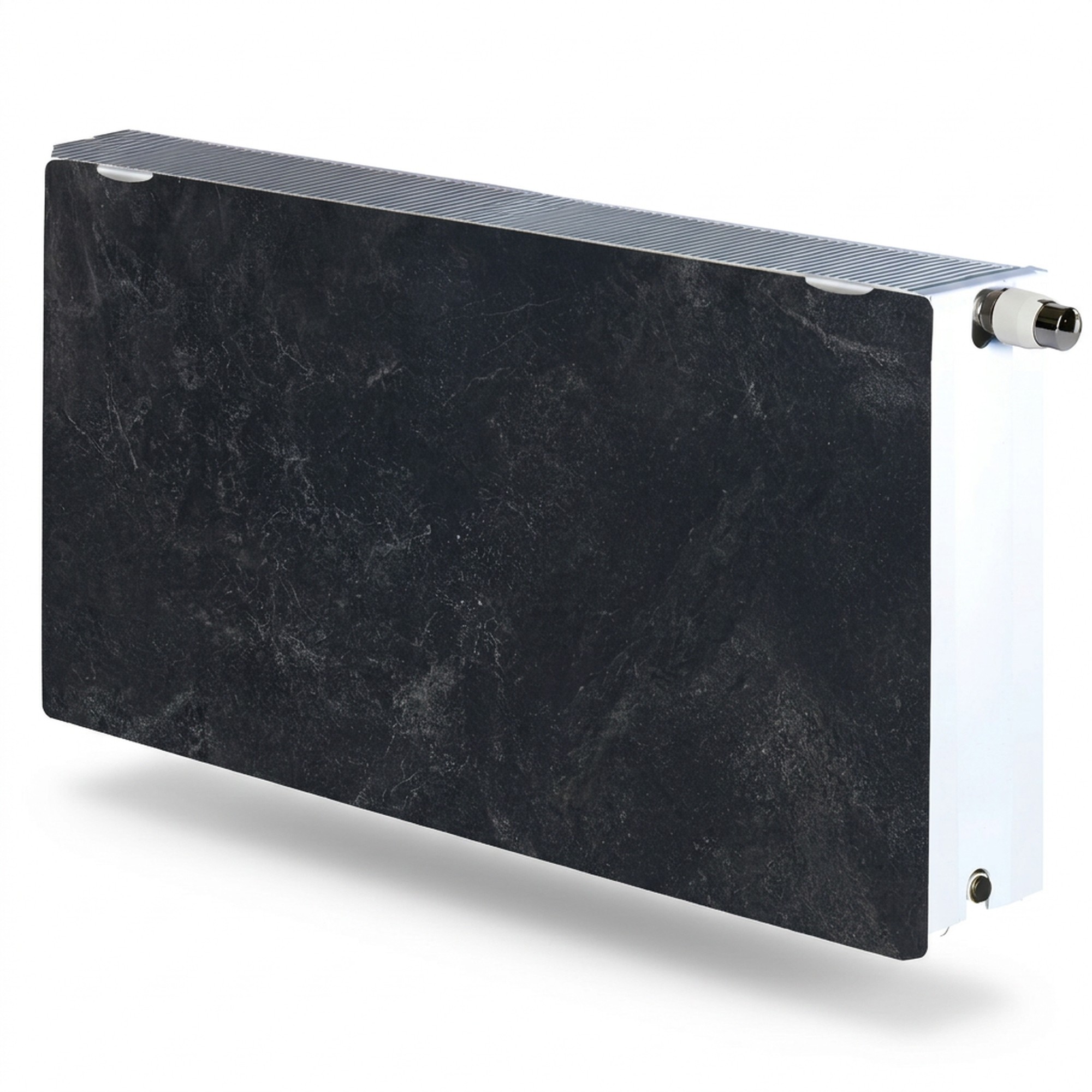 Radiador agua Silicium horizontal DK22 H2O 1800 w 100x50x12,5 cm tecnología Dual Kherr 6 Radiador de agua Silicium H2O horizontal de 100x50 cm con acabado de piedra dark natura, sobre fondo blanco