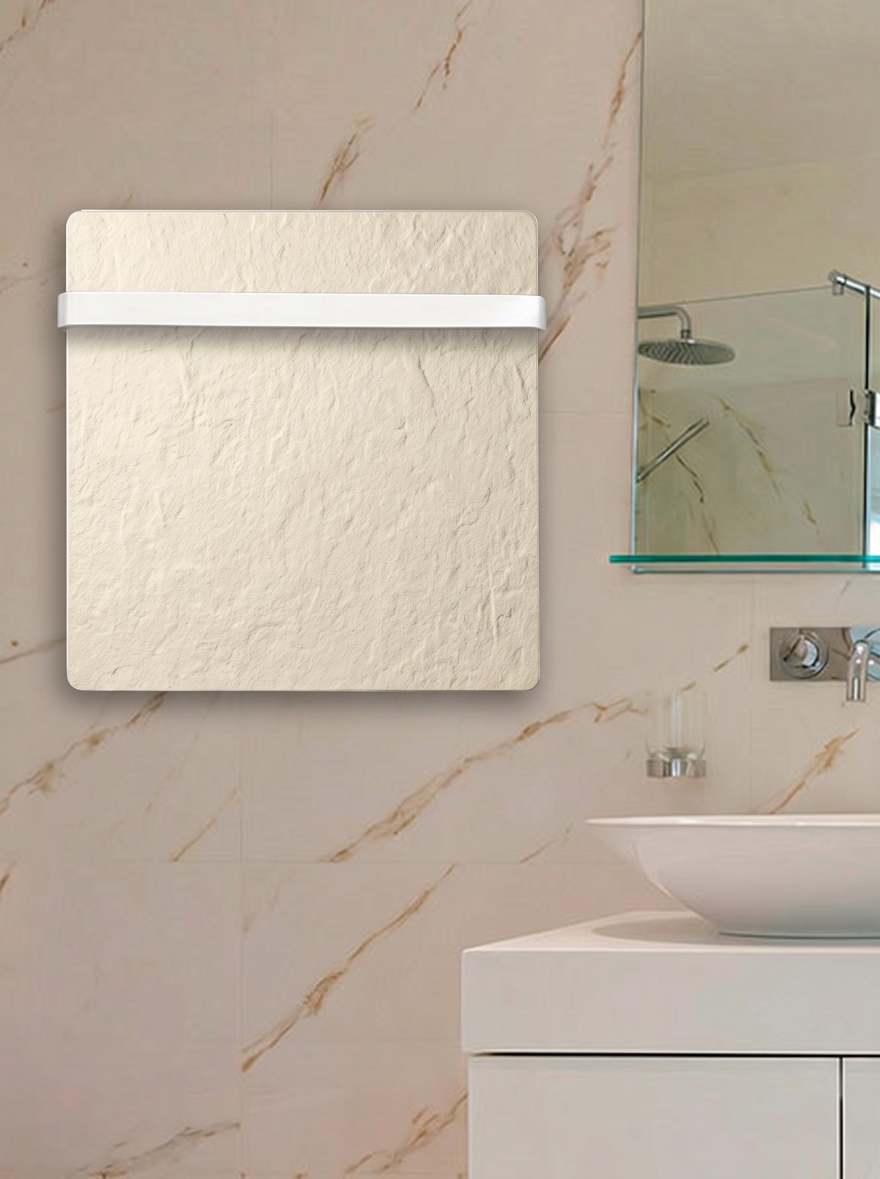 Radiador agua Toallero DK11 H2O 50x50 ó 50x100 cm tecnología Dual Kherr 10 Radiador toallero Silicium cuadrado 50x50 cm en acabado Caliza Blanca