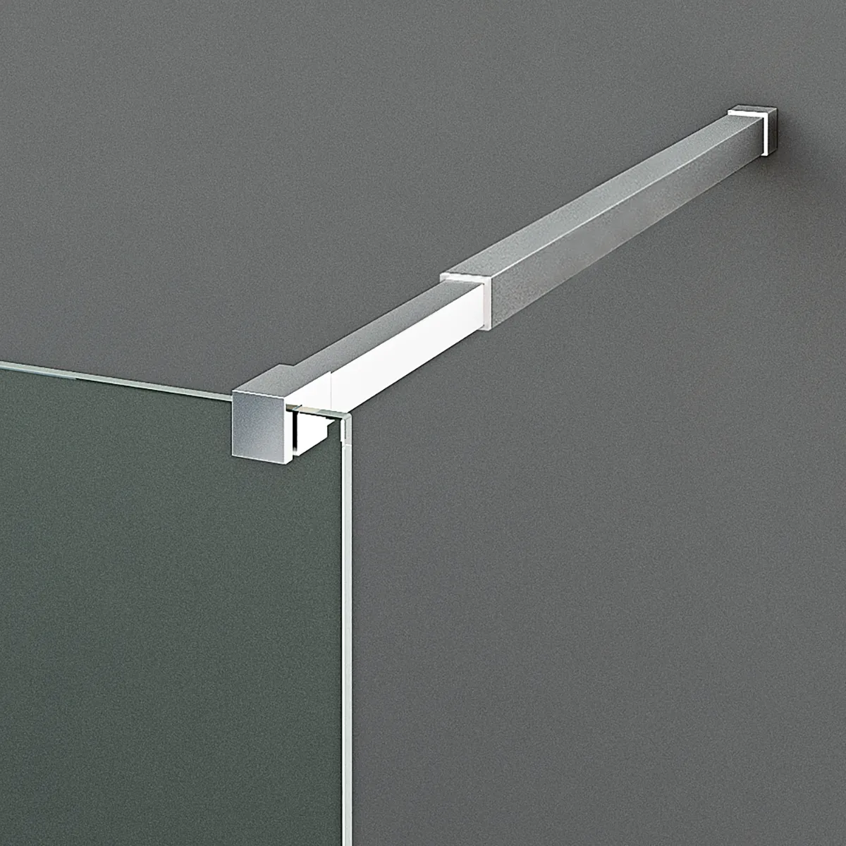 Detalle del brazo de sujeción y el cristal templado de un panel fijo Riaza