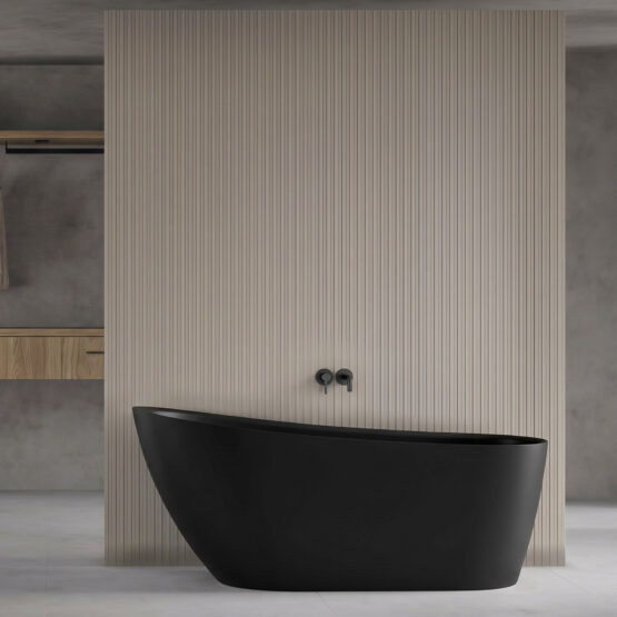 Bañera exenta Wavy de Fiora en Negro en un baño contemporáneo