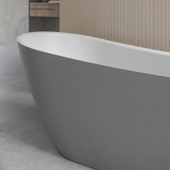 Bañera exenta Wavy Mini de Fiora en Grey Dot con interior blanco en un baño contemporáneo