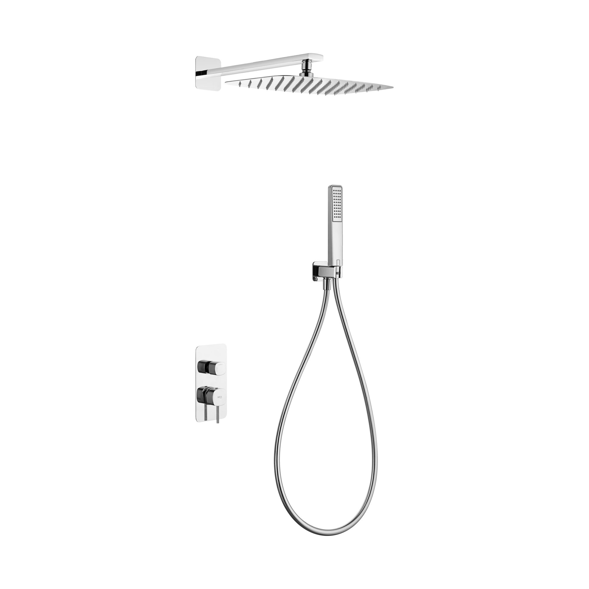 Conjunto de ducha monomando empotrado Firenze con rociador y mango 1 Conjunto de ducha monomando empotrado Firenze con rociador y mango en acabado cromo