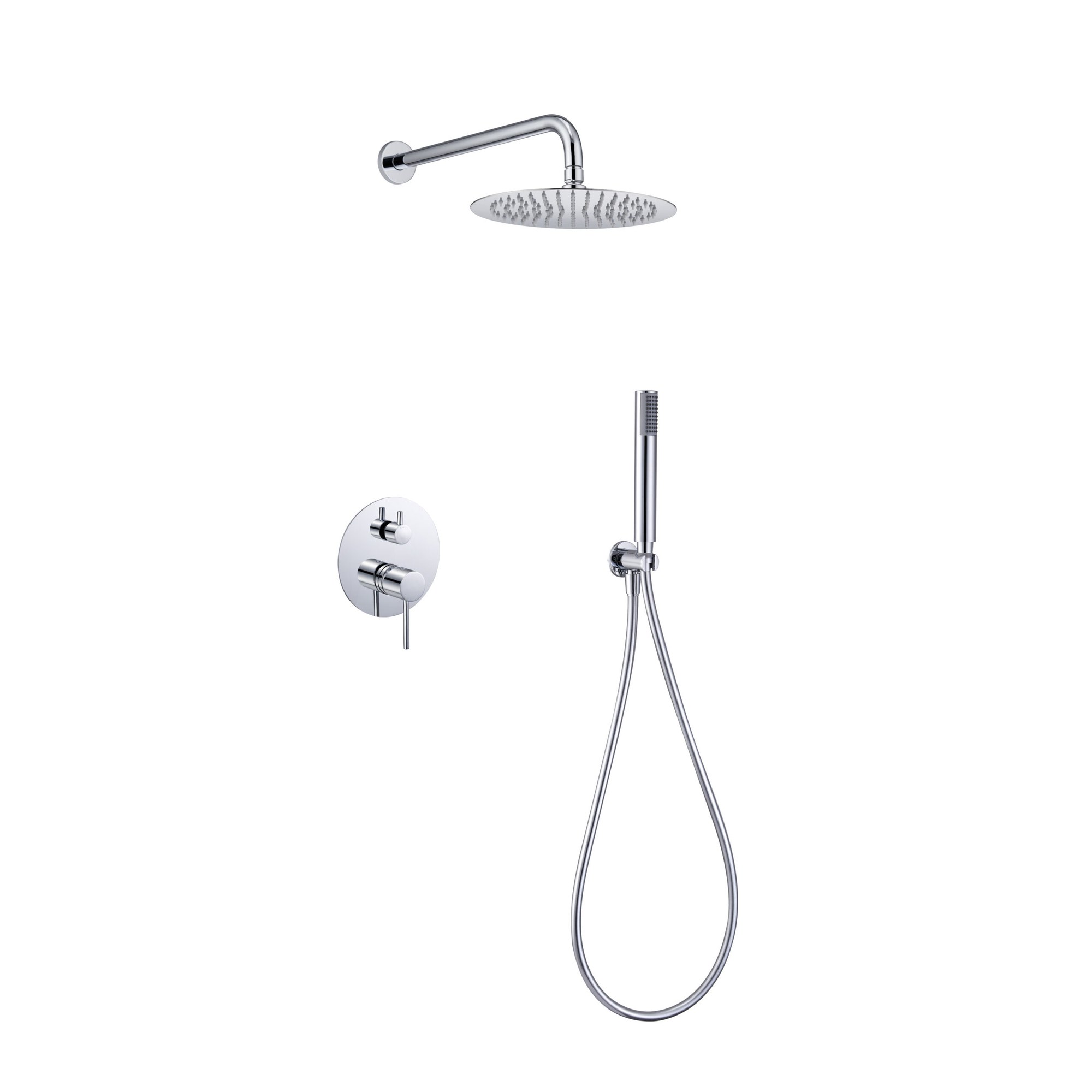 Conjunto de ducha monomando empotrado Monza con rociador y mango 1 Conjunto de ducha monomando empotrado Monza con rociador y mango en acabado cromo
